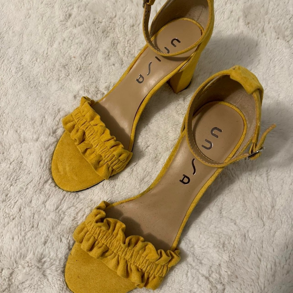 yellow suede unisa diara block heels